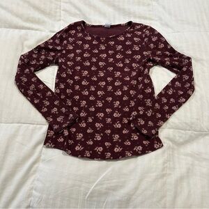 Old Navy Burgundy Floral Long Sleeve Tee girls size XL 14-16